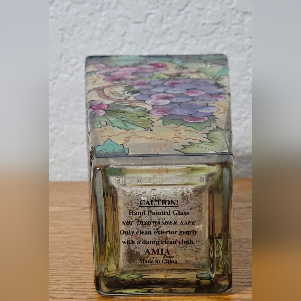 AMIA Studios • Hand Paint Glass Vase Grape Vines 10” - Picture 6 of 9